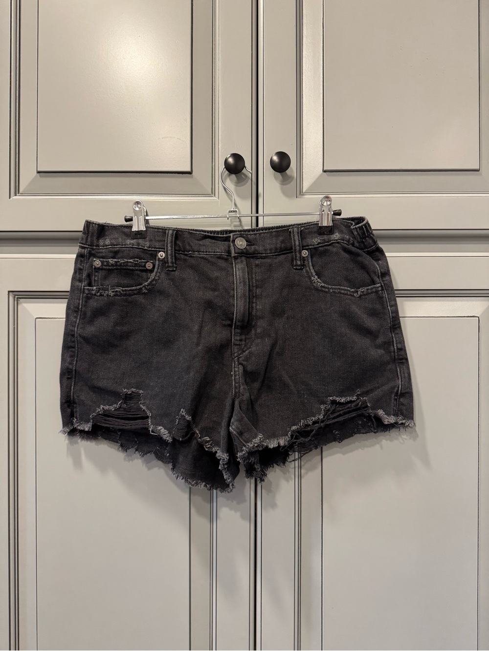 Aerie Black Distressed Frayed Hem Women's Denim Shorts Size L